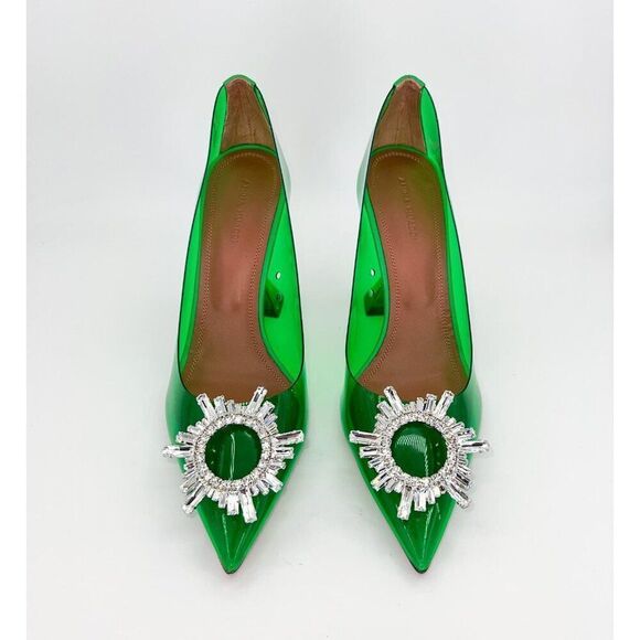 NWT AMINA MUADDI Begum Green Pointed Toe Crystal Brooch Glass Pumps Size… - Picture 9 of 16